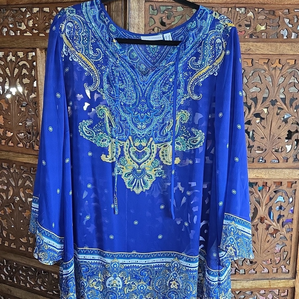 Susan Graver Paisley Lightweight Tunic Blouse 1X